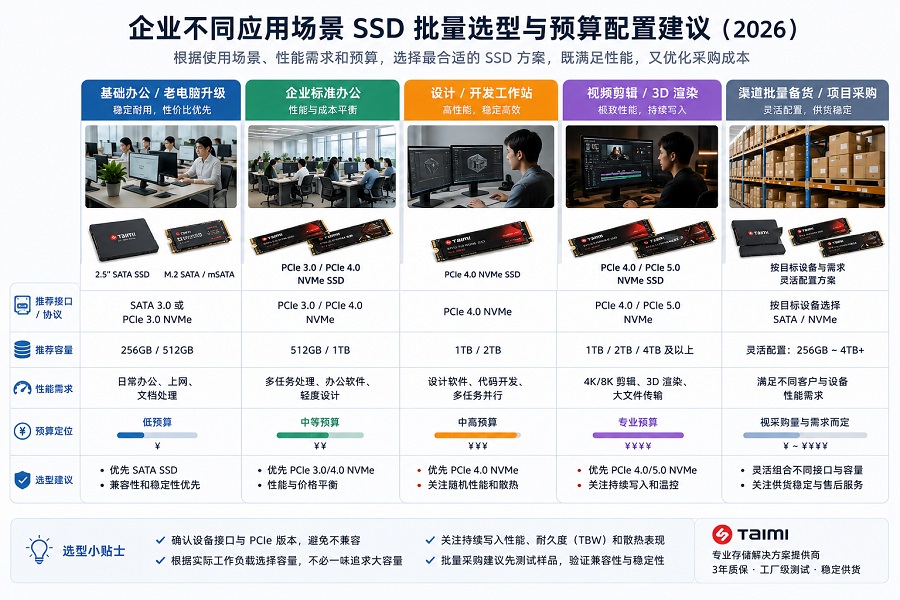 企业不同应用场景SSD批量选型与预算配置