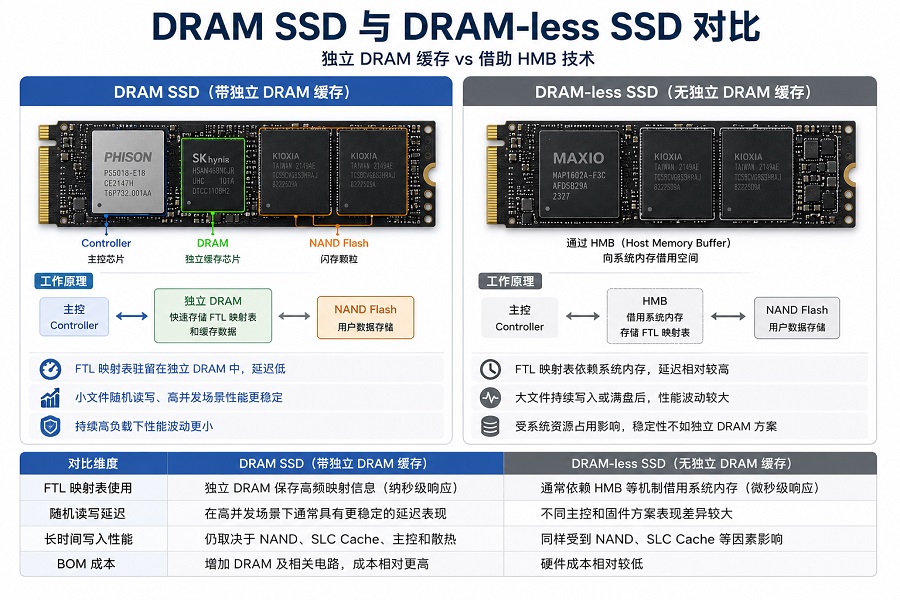 DRAM SSD与DRAM-less SSD结构及缓存机制对比