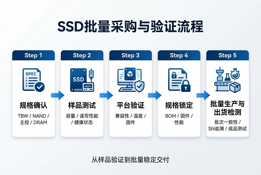 SSD批量采购规格确认、样品测试、兼容性验证和批量生产流程