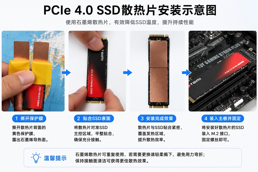 PCIe4.0 SSD散热片安装示意图