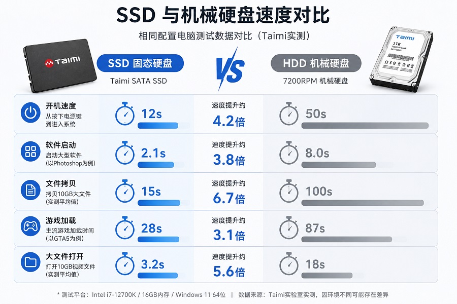 SSD与HDD实际使用速度对比示意图